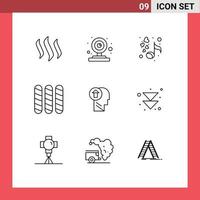 User Interface Pack of 9 Basic Outlines of head loaf video camera french valentines Editable Vector Design Elements