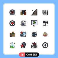 16 User Interface Flat Color Filled Line Pack of modern Signs and Symbols of printer love stage like pen Editable Creative Vector Design Elements