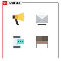 Mobile Interface Flat Icon Set of 4 Pictograms of ads contact megaphone letter mobile Editable Vector Design Elements