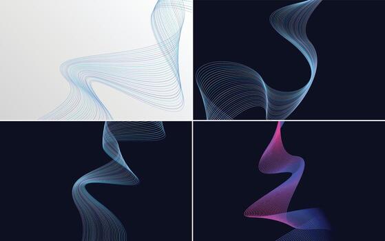 conjunto de 4 líneas de ondas abstractas de fondo de patrón de onda geométrica vector