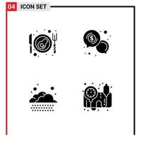 Group of 4 Modern Solid Glyphs Set for bacon rain business communication blood pressure operator Editable Vector Design Elements