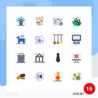 Group of 16 Modern Flat Colors Set for leaf yang information symbol technology Editable Pack of Creative Vector Design Elements