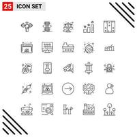 Mobile Interface Line Set of 25 Pictograms of delivery positions optimize performance achievements Editable Vector Design Elements