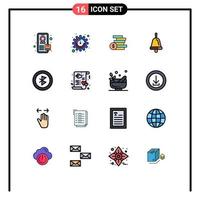 Pack of 16 Modern Flat Color Filled Lines Signs and Symbols for Web Print Media such as love heart bell card connection Editable Creative Vector Design Elements