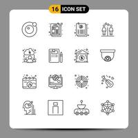 Set of 16 Modern UI Icons Symbols Signs for online cloud email signs couple Editable Vector Design Elements