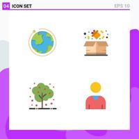 Mobile Interface Flat Icon Set of 4 Pictograms of globe tree hotel percentage plant Editable Vector Design Elements