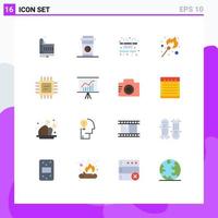 Flat Color Pack of 16 Universal Symbols of processor cpu city stick flame Editable Pack of Creative Vector Design Elements