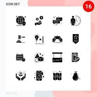 paquete de 16 signos y símbolos de glifos sólidos modernos para medios de impresión web, como elementos de diseño de vectores editables de relojes de gestión de la industria de optimización de leyes