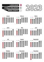 Danish calendar 2023 with numbers in circles, week starts on Sunday. 2023 with flag of Denmark vector