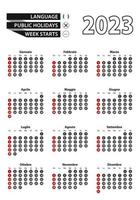 Italian calendar 2023 with numbers in circles, week starts on Sunday. 2023 with flag of Italy. vector