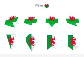 Wales national flag collection, eight versions of Wales vector flags.