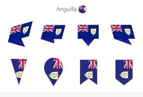 colección de banderas nacionales de anguila, ocho versiones de banderas vectoriales de anguila. vector