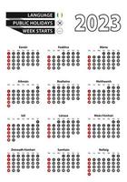 Irish calendar 2023 with numbers in circles, week starts on Sunday. 2023 with flag of Ireland vector