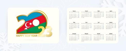 calendario de bolsillo horizontal 2023 en idioma azerbaiyano. icono de año nuevo 2023 con bandera de azerbaiyán. vector