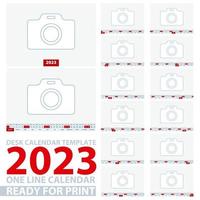 Template for desk calendar 2023. One line vector calendar.