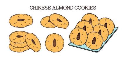 Ilustración de vector de galletas de almendras chinas. galleta de almendras de postre de año nuevo chino