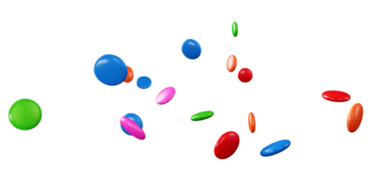 bonbons enrobés de chocolat coloré fond festif isolé avec des boules brillantes colorées png
