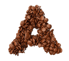 lettera a fatta di fagioli ricoperti di cioccolato caramelle al cioccolato alfabeto lettera a illustrazione 3d png