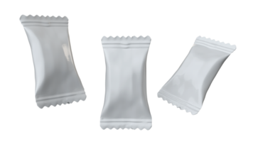 paquete de polietileno blanco de embalaje de envoltorio de caramelo largo volador, ilustración 3d de snack bar png