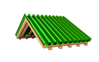 Corrugated Green metal sheet Wooden construction frame 3d illustration