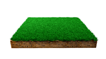 quadratischer bodenlandgeologiequerschnitt mit grünem gras, erdschlamm weggeschnittene isolierte 3d-illustration png