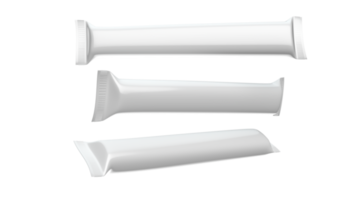 paquete de polietileno blanco de embalaje de envoltorio de caramelo largo volador, ilustración 3d de snack bar