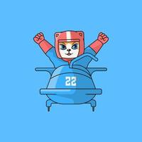 Cute red cat practicing bobsled. vector