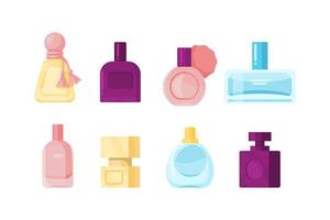 Set of different beautiful perfume bottles. vector