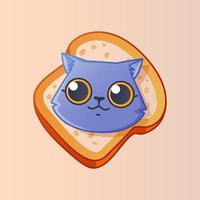 linda cara de gato en un trozo de pan. vector