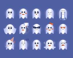 Cute ghost character with different emotions. vector