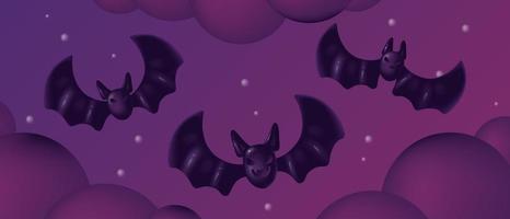 Cute bats flying in the night sky vector