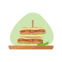 Cuban sandwich with pork roast and mustard. vector
