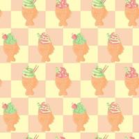 Seamless pattern with taiyaki fish ice cream. Vector graphics.