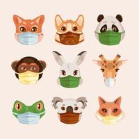 Animals wearing face mask protection from dust and virus vector