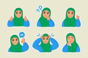 Cute Muslim girl with different face expressions vector