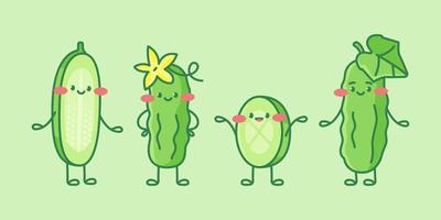 Cute cucumber characters. vector