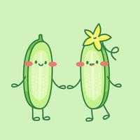 Cute cucumber characters. Couple in love. Cartoon vector isolated illustration.