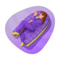 Woman sleeps with a pregnancy pillow top view vector