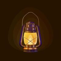 Burning kerosene lamp in dark vector