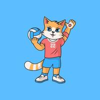 lindo gato rojo practicando voleibol. vector