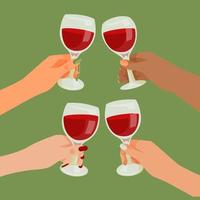 manos femeninas sosteniendo copas con vino. vector