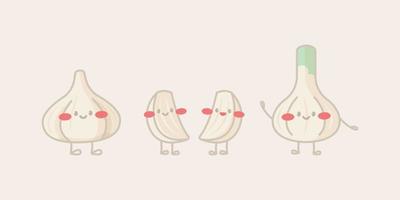 Cute garlic characters. vector