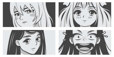 conjunto de caras de cerca chicas manga vector