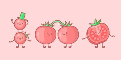 Cute tomato characters. vector