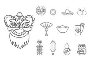 Set of chinese new year black thin line icon isolated on the white background. vector