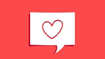 Red Heart shape  symbol on cutout white paper speech bubble on red background. Love valentine day message concept. Vector illustration