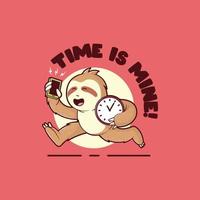 Sloth character running with a clock vector illustration. Motivation, inspiration, time design concept.