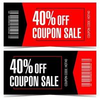 Discount coupon, voucher, ticket, flyer, token, talon or certificate with 40 percent price off for sale and shopping season. Flat vector illustration in red and black colours. Ready to print.