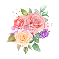 bellissimo mano disegno rosa fiori e verde le foglie floreale mazzo png