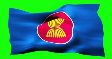 Flag of Association Southeast Asian Nations realistic waving on green screen. Seamless loop animation with high quality video